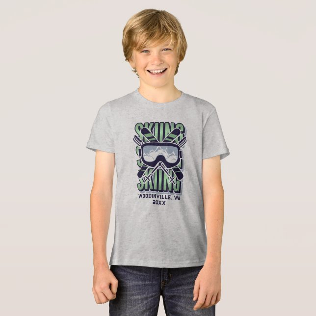 Name des benutzerdefinierten Skiort Tri-Blend Shirt (Vorderseite voll)