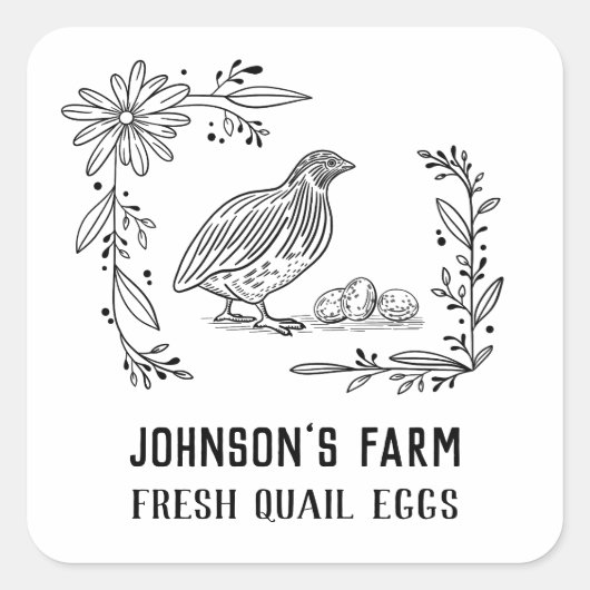 Name des Betriebs | Kranz | Wachteleier | Vintag | Quadratischer Aufkleber (Vorderseite)