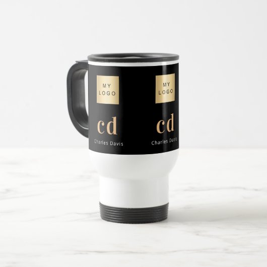 Name des Black Gold Monogramm Reisebecher (Vorderseite Links)