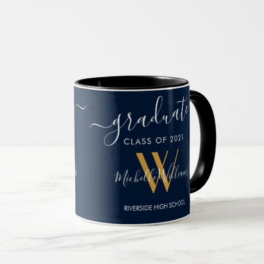 Name des blauen Goldmonogramms für das moderne Gra Tasse (VorderseiteRechts)