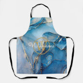 Name des Blue Geode Agate Gold Monogram Script Schürze (Vorderseite)