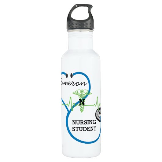 Name des Blue Stethoscope Nursing Studierenden Trinkflasche (Vorderseite)