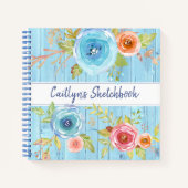 Name des Blumenschrift-Sketchbook blue wood water  Notizblock (Vorderseite)