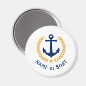 Name des Bootes Anchor Gold Style Laurel blau weiß Magnet (Vorderseite/Rückseite)