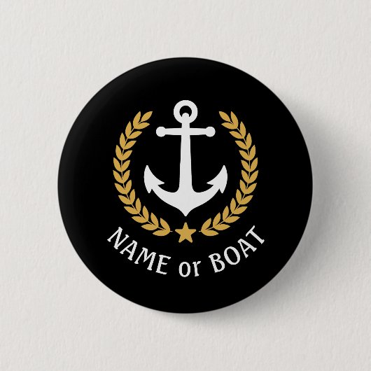 Name des Bootes Anchor Gold Style Laurel Star Blac Button (Vorderseite)