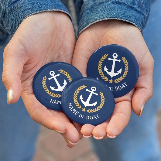 Name des Bootes Anchor Gold Style Laurel Star Navy Button