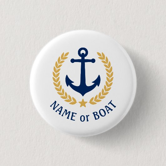 Name des Bootes Anchor Gold Style Laurel Star Navy Button (Vorderseite)