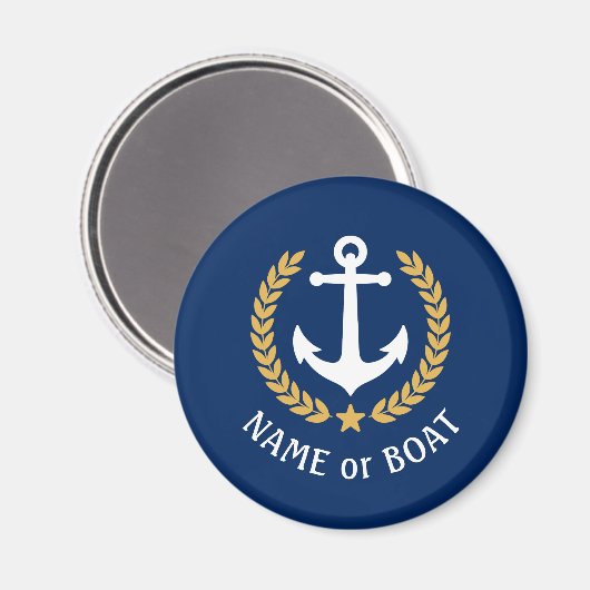 Name des Bootes Anchor Gold Style Laurel Star Navy Magnet (Vorderseite/Rückseite)