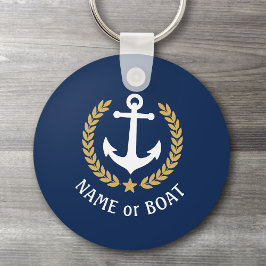 Name des Bootes Anchor Gold Style Laurel Star Navy Schlüsselanhänger