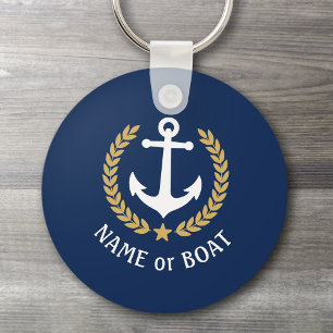 Name des Bootes Anchor Gold Style Laurel Star Navy Schlüsselanhänger
