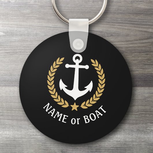 Name des Bootes Anchor Gold Style Laurel Star Navy Schlüsselanhänger