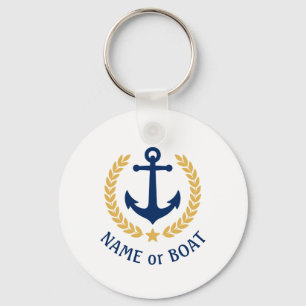 Name des Bootes Anchor Gold Style Laurel Star Navy Schlüsselanhänger
