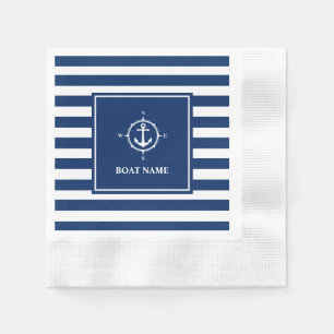 Name des Bootes Kompass Anker Blue Stripes Cocktai Serviette