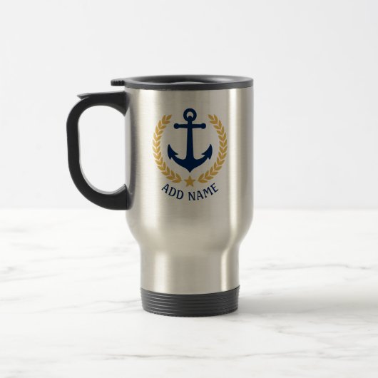 Name des Bootes Nautical Anchor Gold Style Laurel Reisebecher (Links)