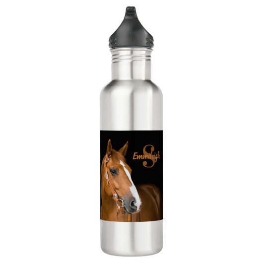 Name des braunen Quarters Horse Black Monogram Edelstahlflasche (Rechts)