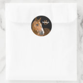 Name des braunen Quarters Horse Black Monogram Runder Aufkleber (Tasche)