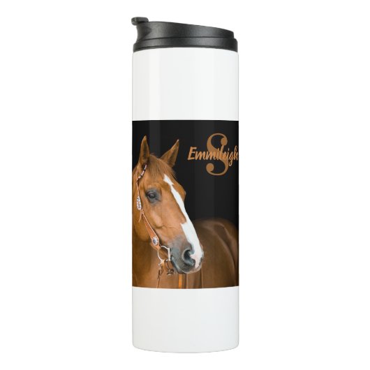 Name des Brown Quarter Horse Foto Monogram Thermosbecher (Nach rechts gedreht)