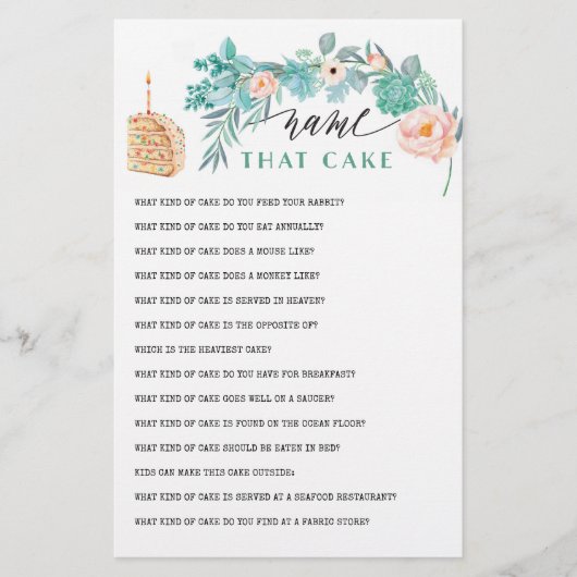 Name des Cake Brautparty Games (Vorderseite)