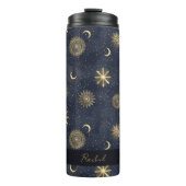 Name des Celestial Blue und Gold Monogram Thermosbecher (Vorderseite)