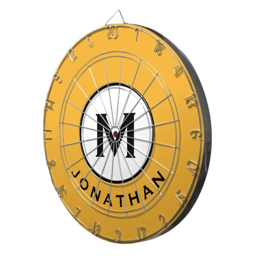 Name des coolen Mustard Yellow Monogramms Dartscheibe (Vorderseite rechts)