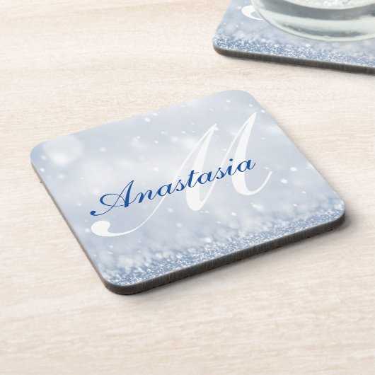 Name des coolen, Phantastischen, blauen Glitzer Getränkeuntersetzer (Linke Seite)