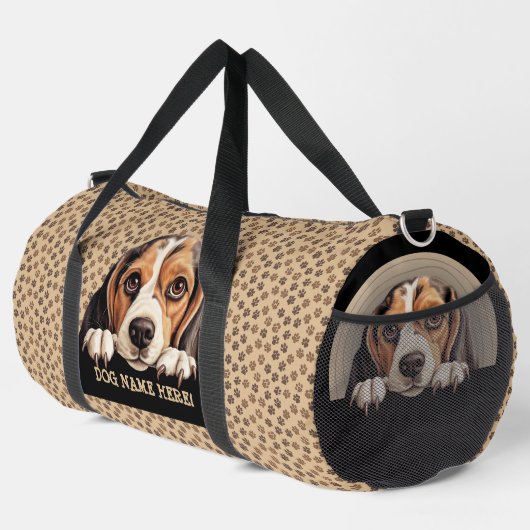 Name des Dogs hinzufügen, Beagle Duffle Bag (Rechte Ecke)