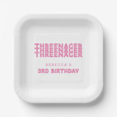 Name des Drohenagers 3. Geburtstag Rosa Pappteller (Vorderseite)