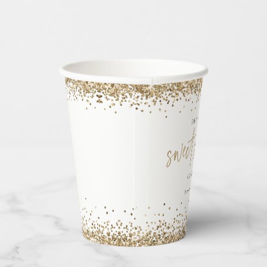 Name des eleganten Gold Glitzer Datum 16 . Geburts Pappbecher (Rechts)