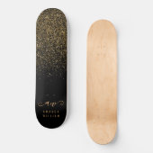Name des eleganten Gold Glitzer Glam Monogram Skateboard (Vorderseite)