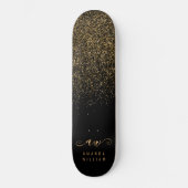 Name des eleganten Gold Glitzer Glam Monogram Skateboard (Vorderseite)