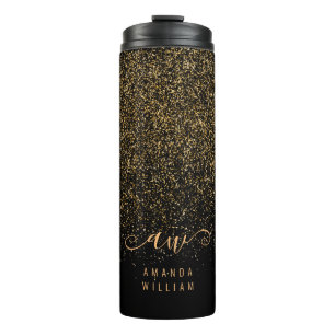 Name des eleganten Gold Glitzer Glam Monogram Thermosbecher