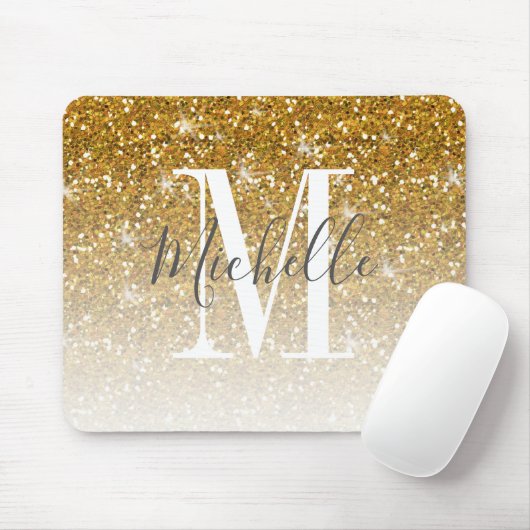Name des eleganten Gold-Glitzer-Sparkle-Monogramms Mousepad (Mit Mouse)