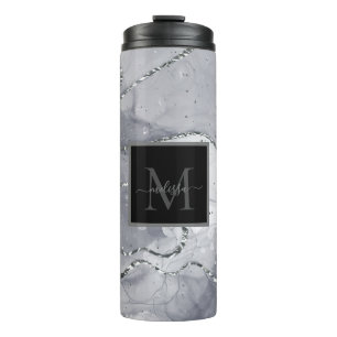 Name des eleganten Schwarz-Silber-Monogramms Thermosbecher