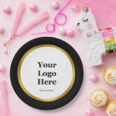 Name des eleganten Schwarz-weiß- und Gold-Firmenlo Pappteller (Party)