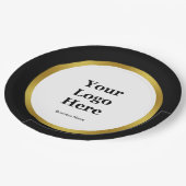 Name des eleganten Schwarz-weiß- und Gold-Firmenlo Pappteller (Schrägansicht)