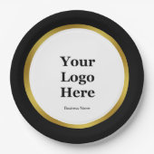 Name des eleganten Schwarz-weiß- und Gold-Firmenlo Pappteller (Vorderseite)