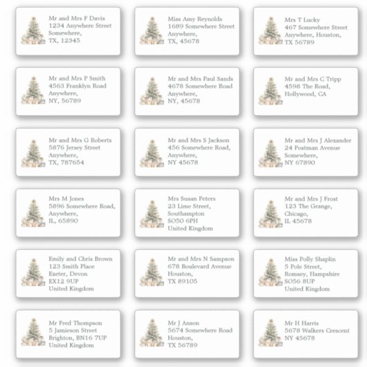 Name des Empfängers Anschrift Weihnachtsbaum Aufkleber (Vorderseite)