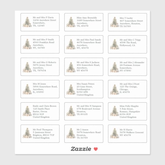 Name des Empfängers Anschrift Weihnachtsbaum Aufkleber (Blatt)