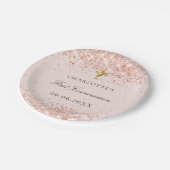 Name des ersten Kommune-Rose-Goldgold-Glitzer Pappteller (Schrägansicht)