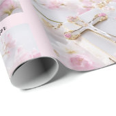 Name des ersten Kommunion Pink Girl Geschenkpapier (Rolleneckpunkt)
