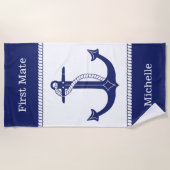 Name des ersten Mate-Nautical-Ankernamens Strandtuch (Vorderseite)