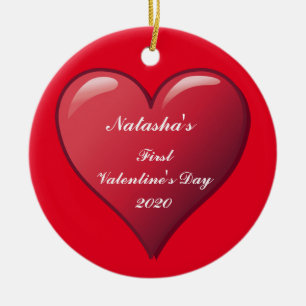 Name des ersten Valentinstag des Babys Niedlich He Keramik Ornament