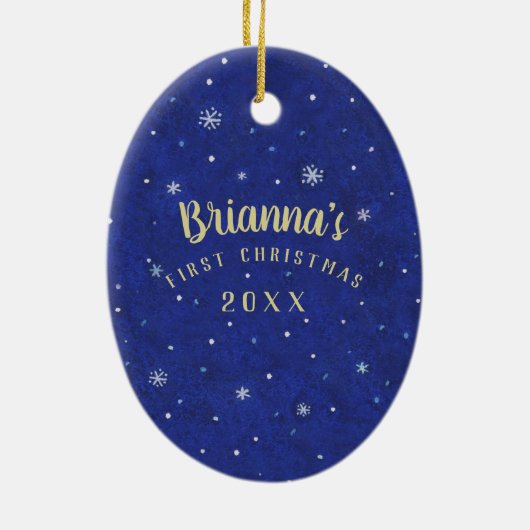 Name des ersten Weihnachts-Weihnachts-Monogramms Keramik Ornament (Hinten)