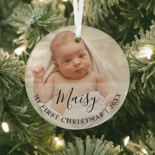 Name des ersten Weihnachtsbaby-Fotoskripts Ornament Aus Glas
