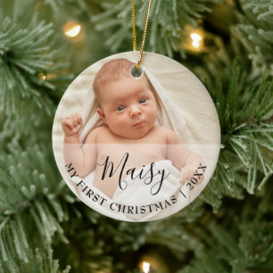 Name des ersten Weihnachtsbabys 2 Foto-Skript Keramik Ornament