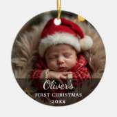 Name des ersten Weihnachtsjungen Fotos Keramik Ornament (Vorne)