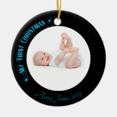 Name des ersten Weihnachtsnamens Custom Modern Bla Keramik Ornament (Vorne)