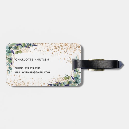 Name des Eukalyptus-Glitzer Gepäckanhänger (Rückseite horizontal)