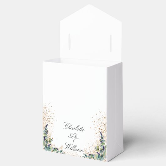 Name des Eukalyptus-Glitzer Wedding danke Geschenkschachtel (Geöffnet)