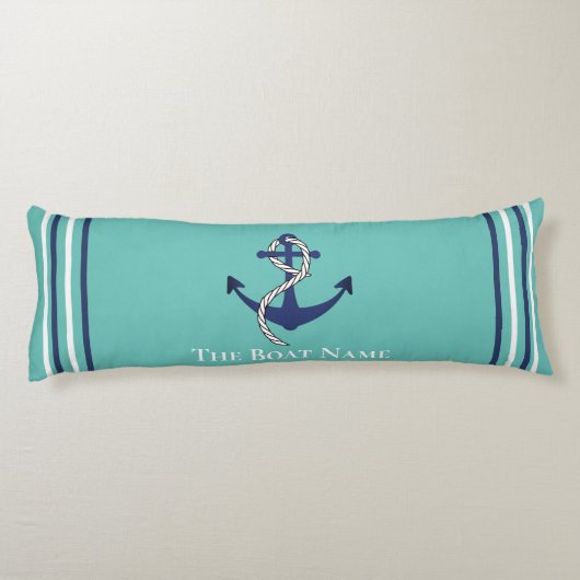 Name des Familienboots Aquamarin Blue Anchor Rope Seitenschläferkissen (Rückseite)